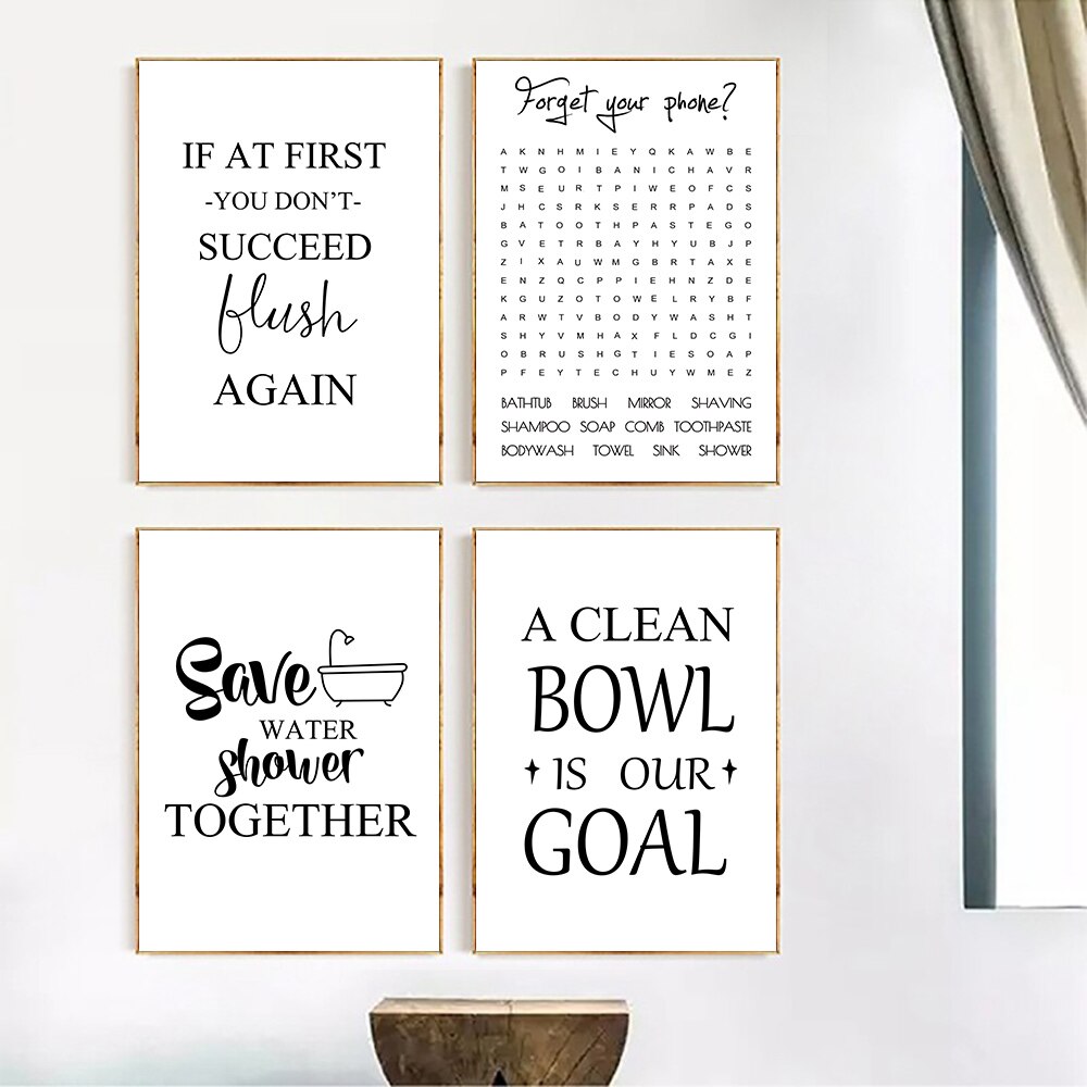 Funny Bathroom Wall Art Canvas Painting Quotes Illustration Print
