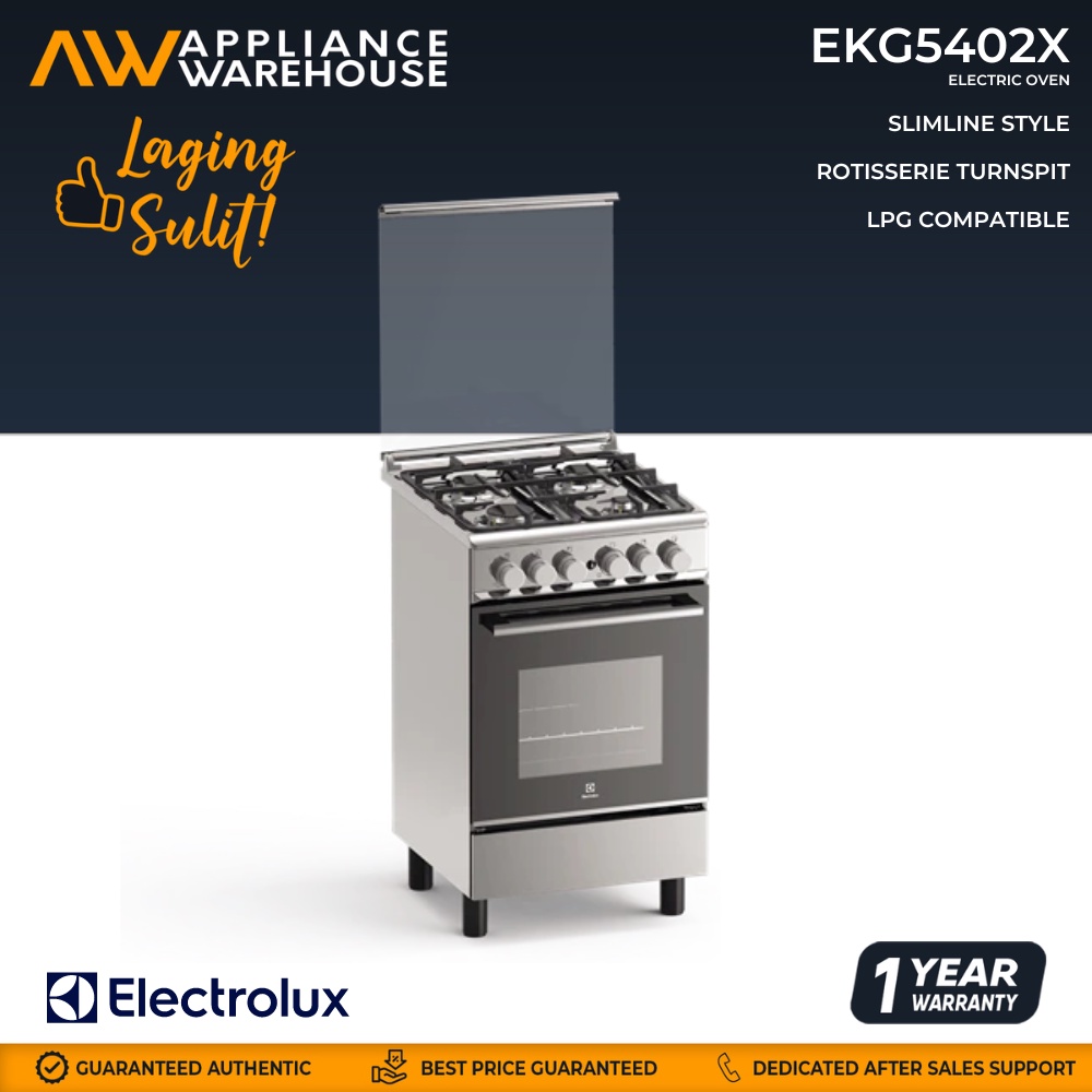 Electrolux EKG5402X 50cm 4 Gas Burners 62L Electric Oven with Grill & Rotisserie Cooking Range
