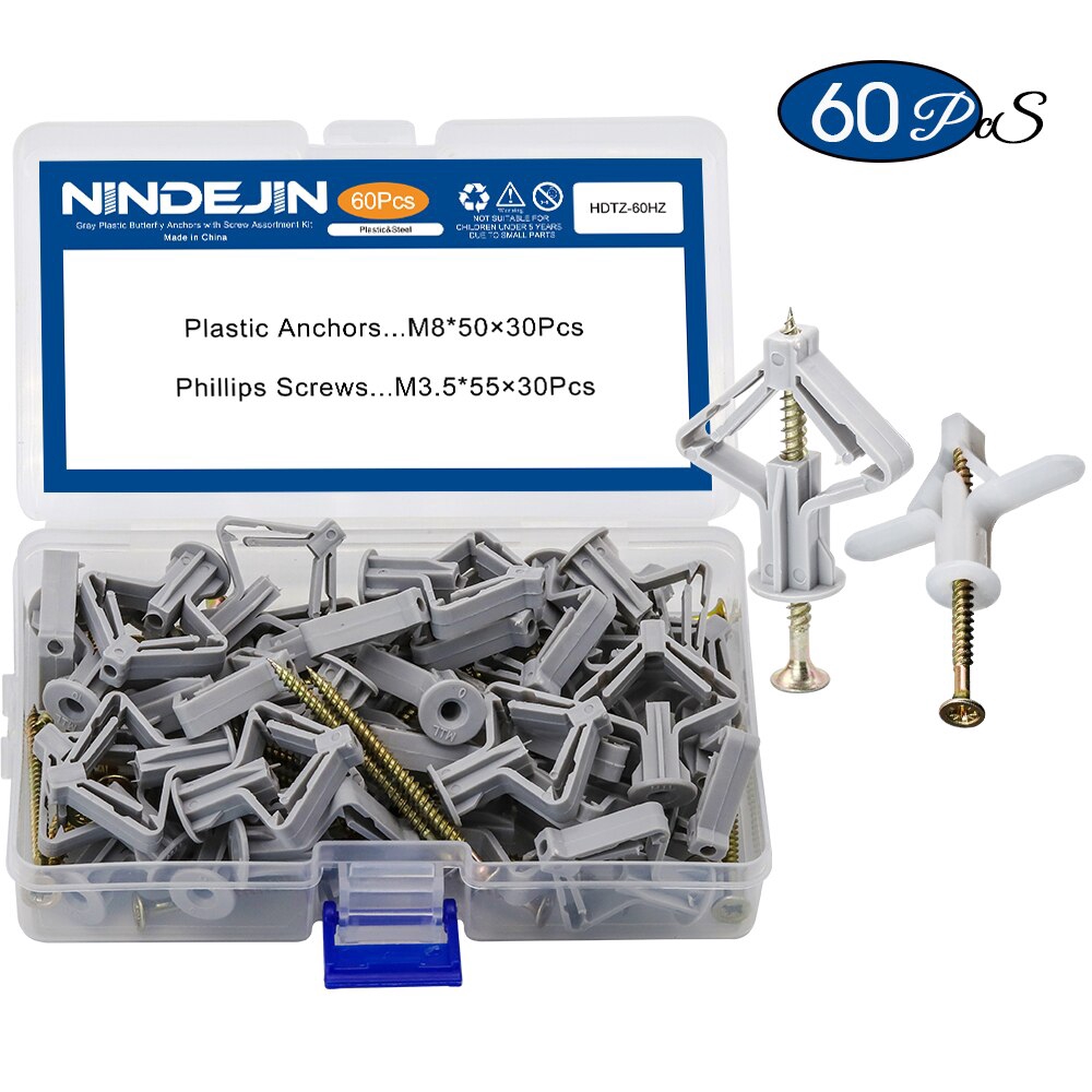NINDEJIN Plastic Drywall Anchor M8 35/50mm Wall Plug With M3.5 Self