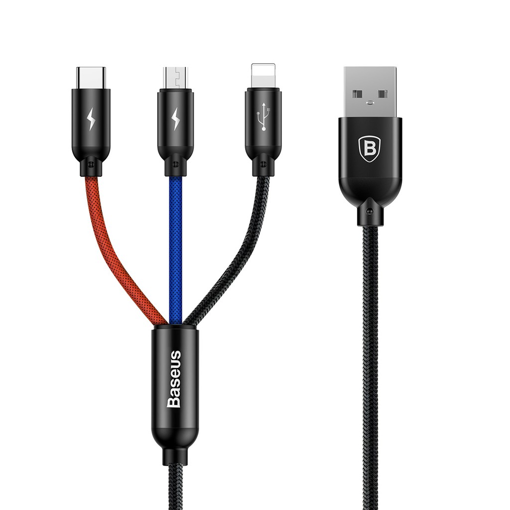 Baseus 3 in 1 USB Cable for Mobile Phone Micro Type C Charger for iphone 12 mini Pro Max