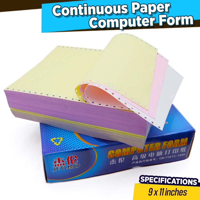 3 Ply Carbonless Continuous Computer Form 9.5 x 5.5 inches Tear off