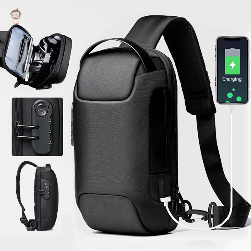 Men's Antitheft Crossbody Bag with Password Lock & USB Charging System