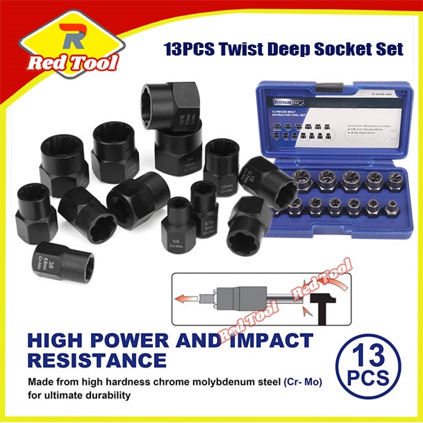 13pcs Impact Damaged Bolt Nut Remover Extractor Socket Tool Set Bolt