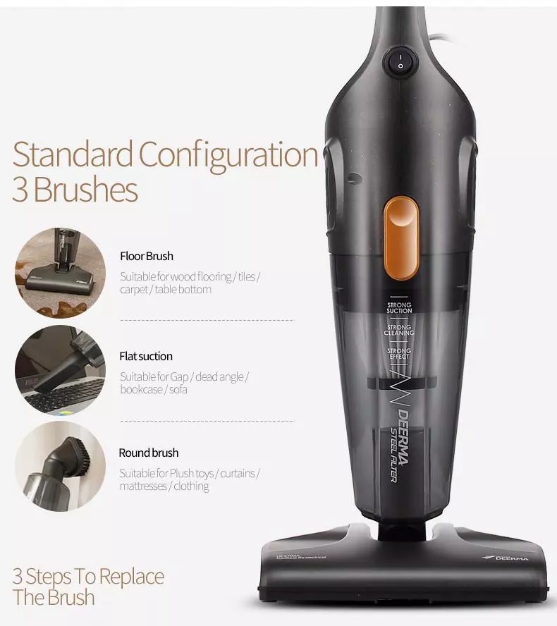 Deerma DX115C/DX118C Household Vacuum Cleaner Mini Handheld Pushrod Cleaner Strong Suction Low
