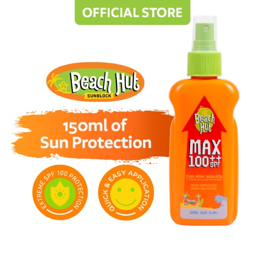 Beach Hut Sunblock MAX SPF 100 ++ Clear Spray Body Sunscreen 150mL
