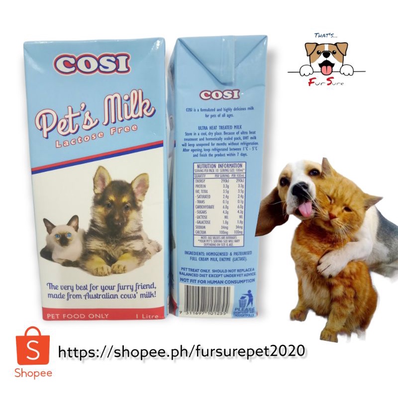 COSI Pet's Milk lactose free for pets 1L Shopee Philippines