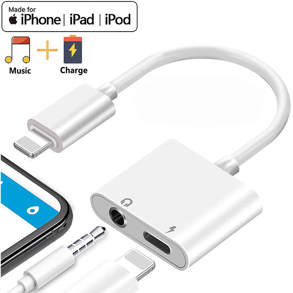 2 in 1 iPhone Adapter to 3.5mm Jack AUX Audio+Charging