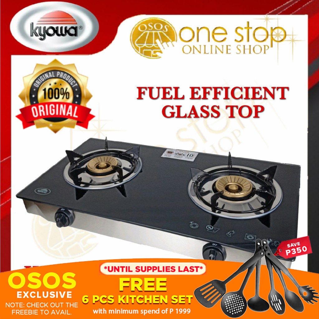 Kyowa KW3560 Fuel Efficient Glass Top Double Burner Gas Stove (Black
