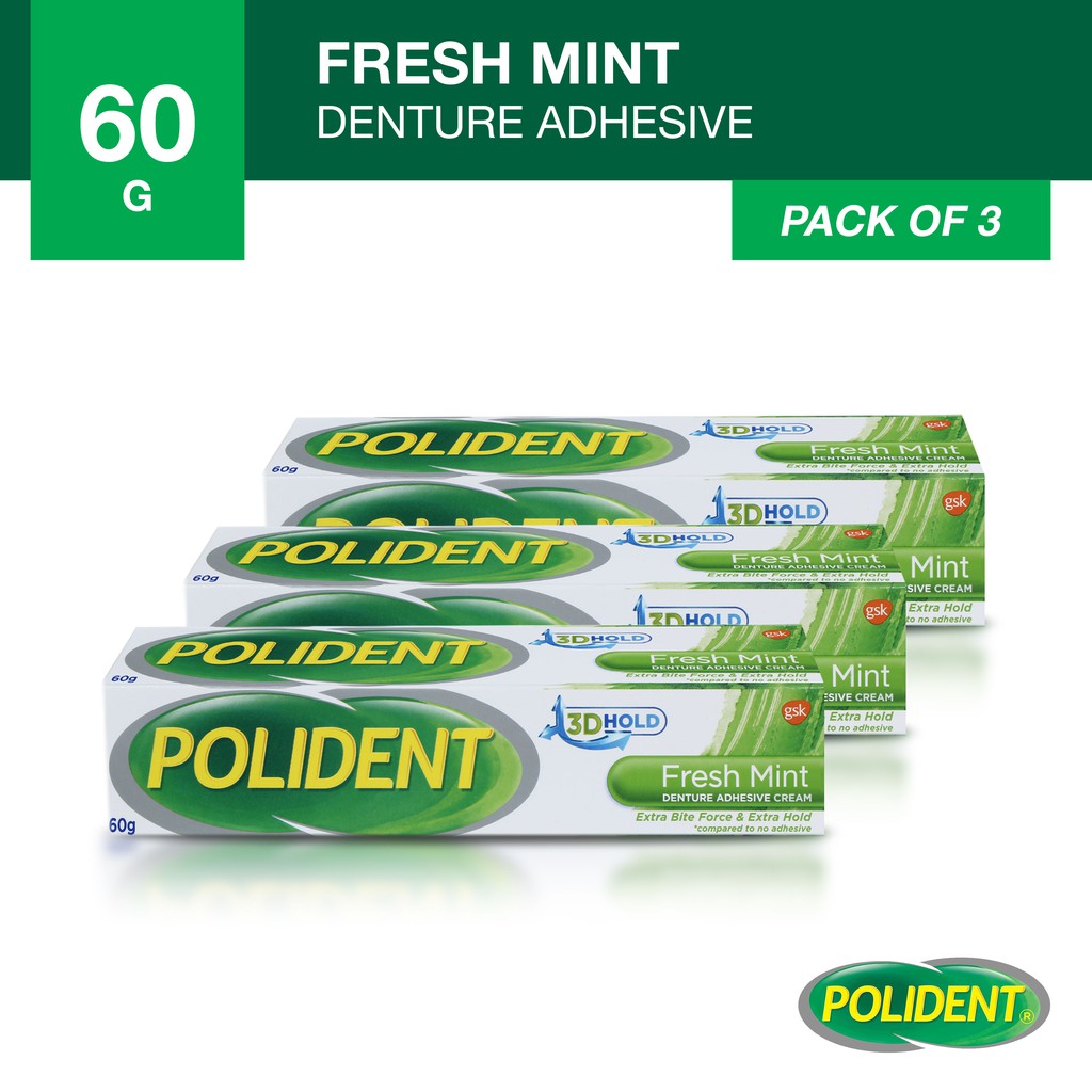 Polident Fresh Mint Denture (Pustiso) Glue Adhesive Cream 60gx3tubes
