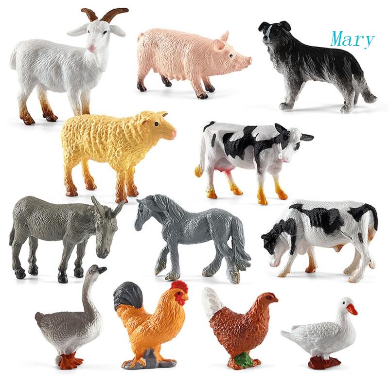 Mary 12 Piece Farm Animal Figurines Playset Realistic Plastic Animals