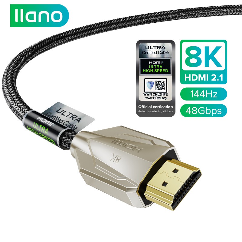 llano HDMI Cable 8K HDMI 2.1 Ultra High Speed 48Gbps 60hz/144hz 3D HDR