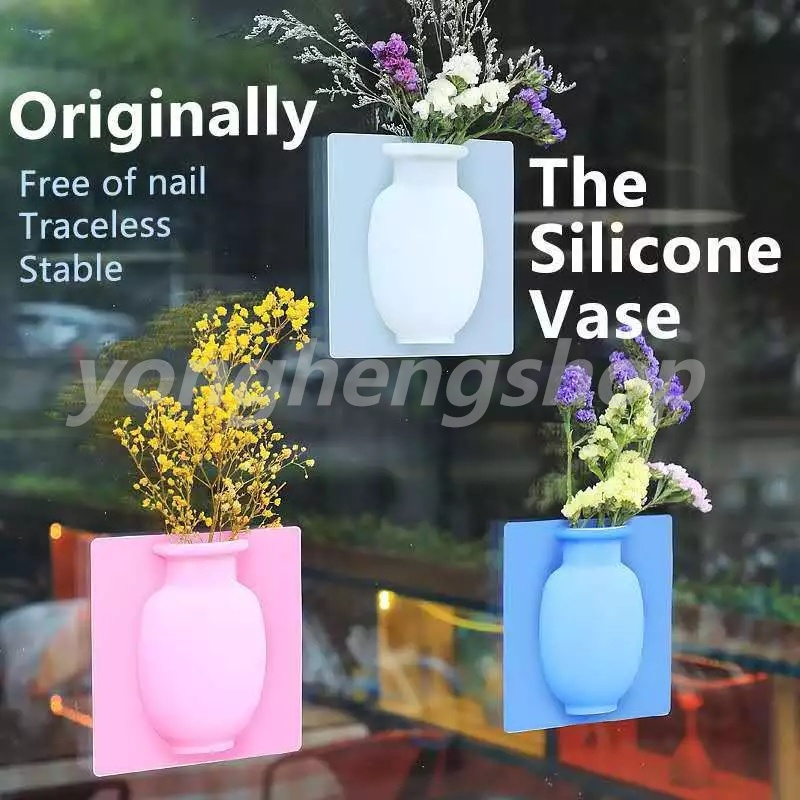 Wall Hanging Silicone Flower Vase Suction Cup Floret Bottle Plant