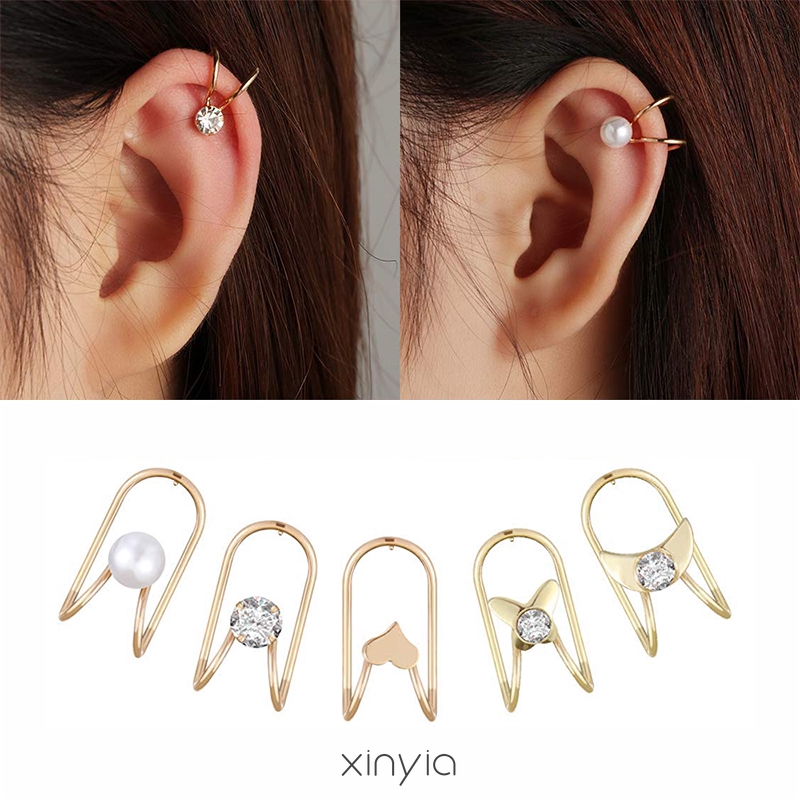 Korean Style Single Diamond Cuff Heart Moon Ear Clip Earrings Shopee
