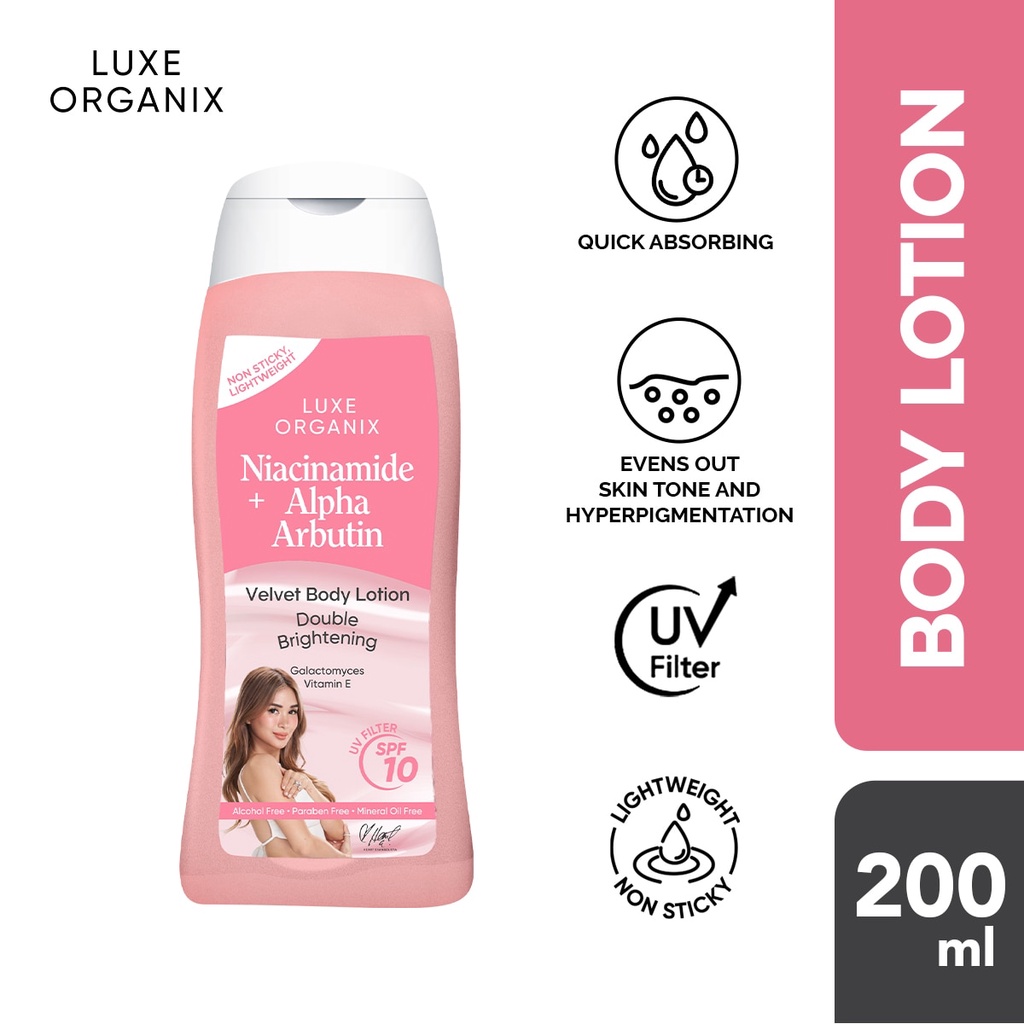 LUXE ORGANIX Niacinamide Alpha Arbutin Velvet Body Lotion SPF10 200ml