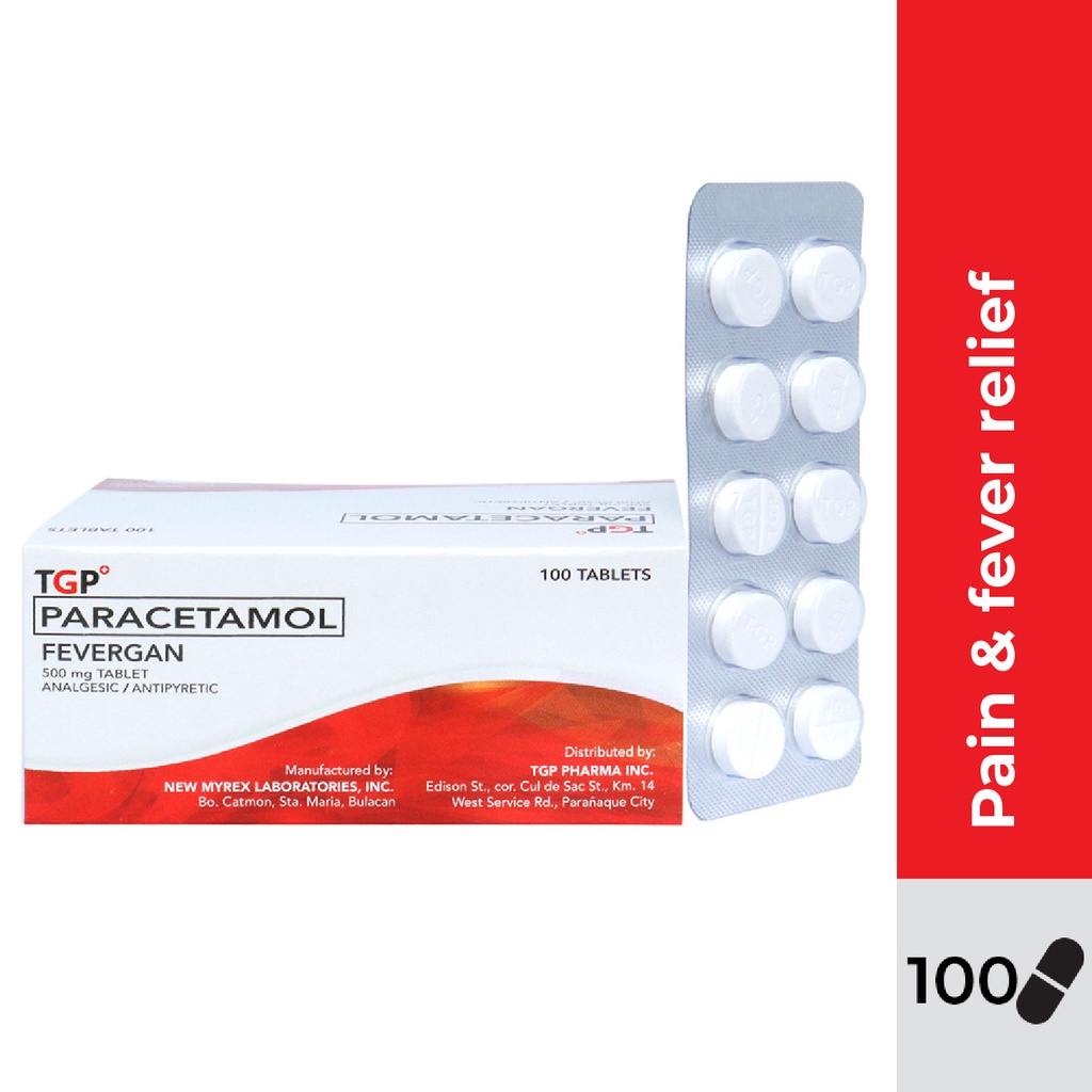 FEVERGAN TGP Paracetamol 1 BOX (100 500mg tablets) for pain & fever