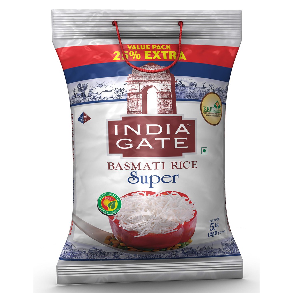 India Gate Super Basmati Rice 5kgs plus 1.250g free {INDIA} Shopee