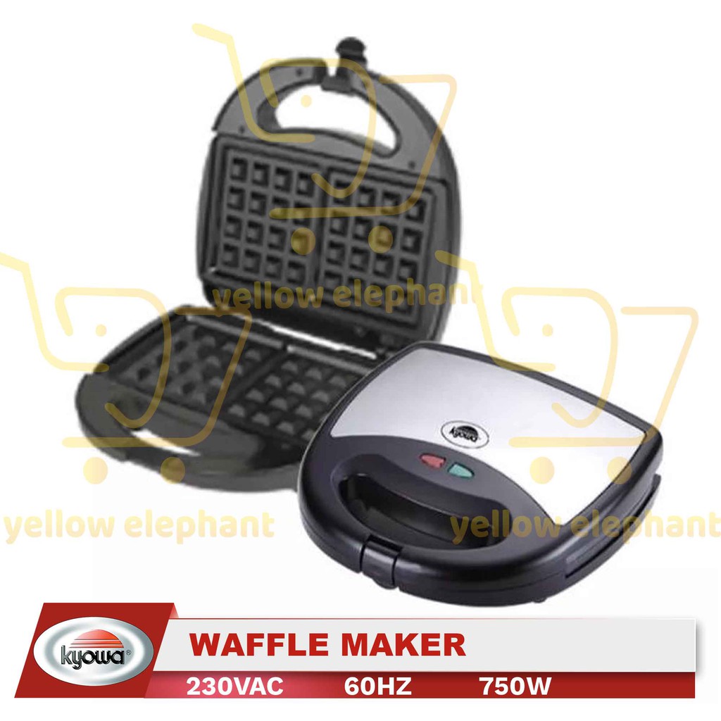 Kyowa Waffle Maker Non Stick Plates 750w Yellow Elephant Everyday Low