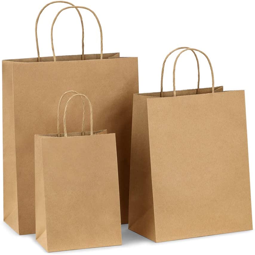 100 Recyclable Paper Shopping Bags /Portable Kraft Paper Tote Bag/Eco