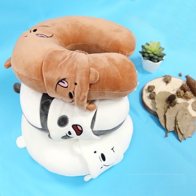 We Bare Bears Travel Neck Pillow with Eye Mask Miniso