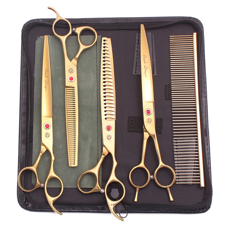 Purple Dragon 8inch Pet Scissor Set Straight and Flat Scissor Double