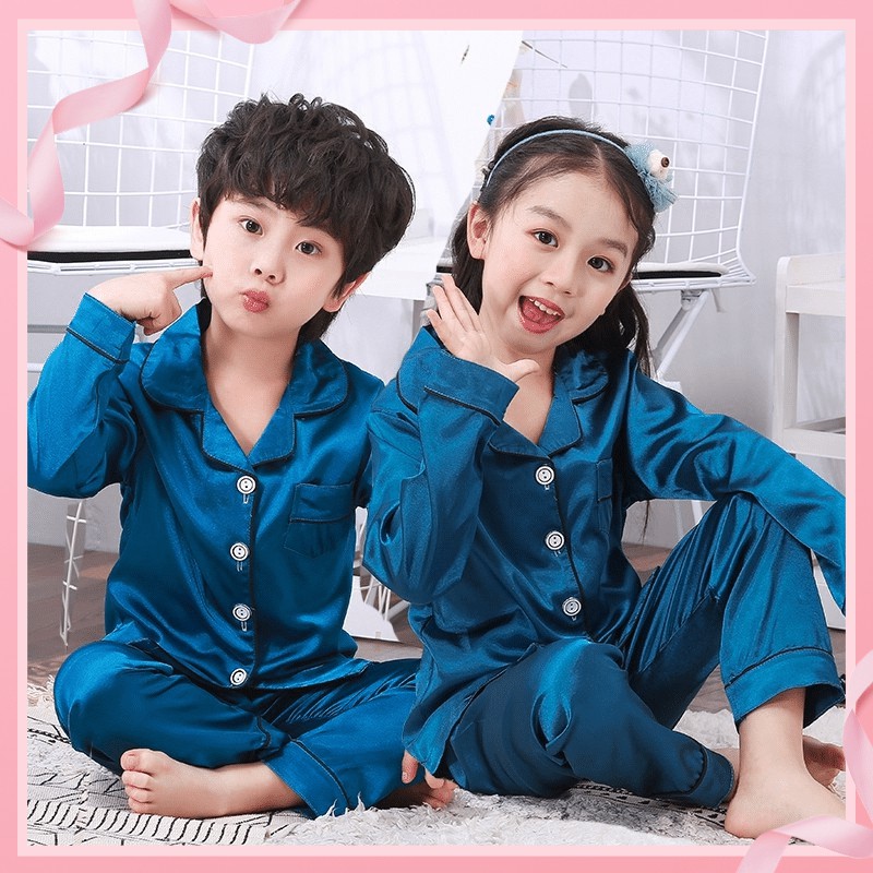kids Pyjamas Silk Satin Girls Pajamas Set Sleepwear Kids Long Sleeve