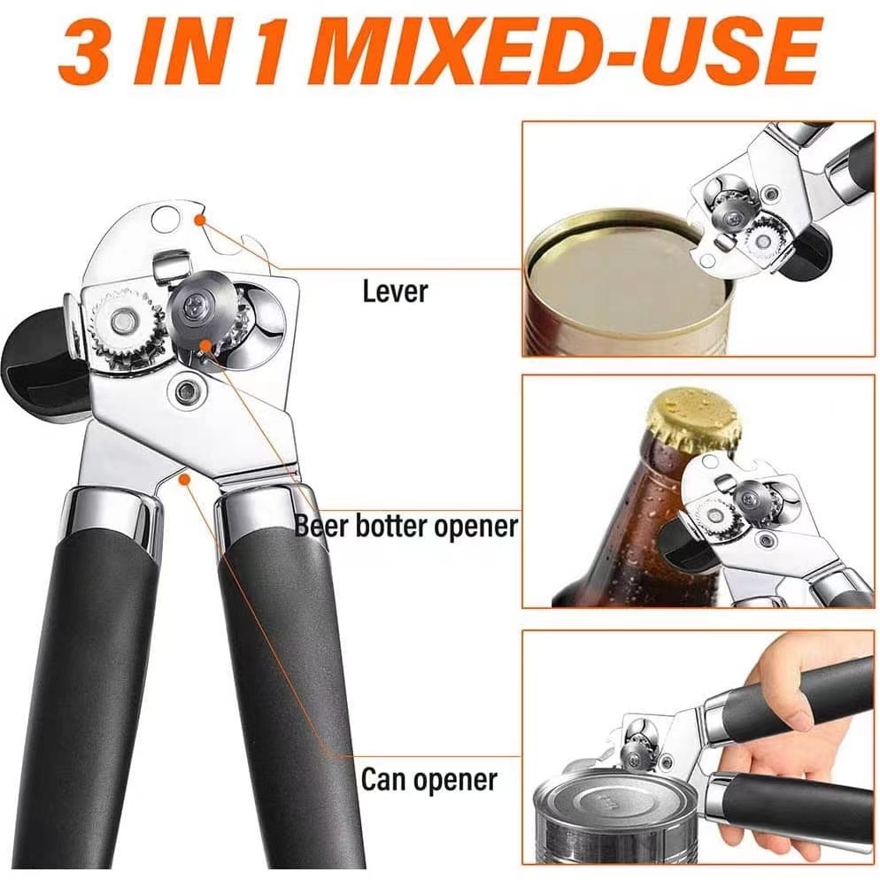 3 in 1 Stainless Steel Tin Opener Tin Opener with Lid Off Jar Can Opener and Bottle Openers
