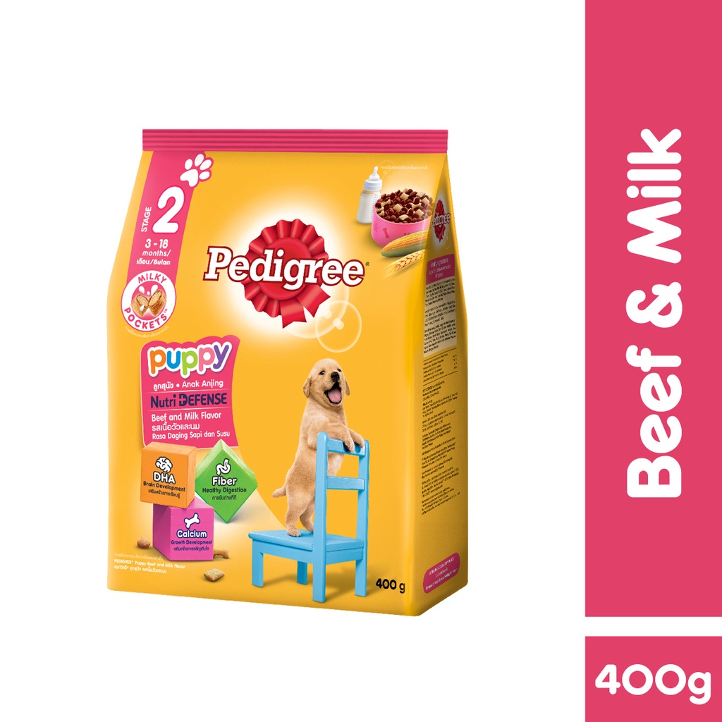 PEDIGREE Puppy Dog Food NutriDefense Dry Puppy Food in Beef and Milk Flavor, 400g. Shopee