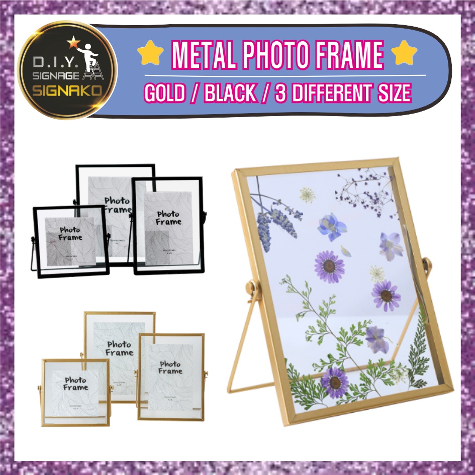 Metal Photo Frame /Black Gold Glass Picture Frames Decor Wedding Baby