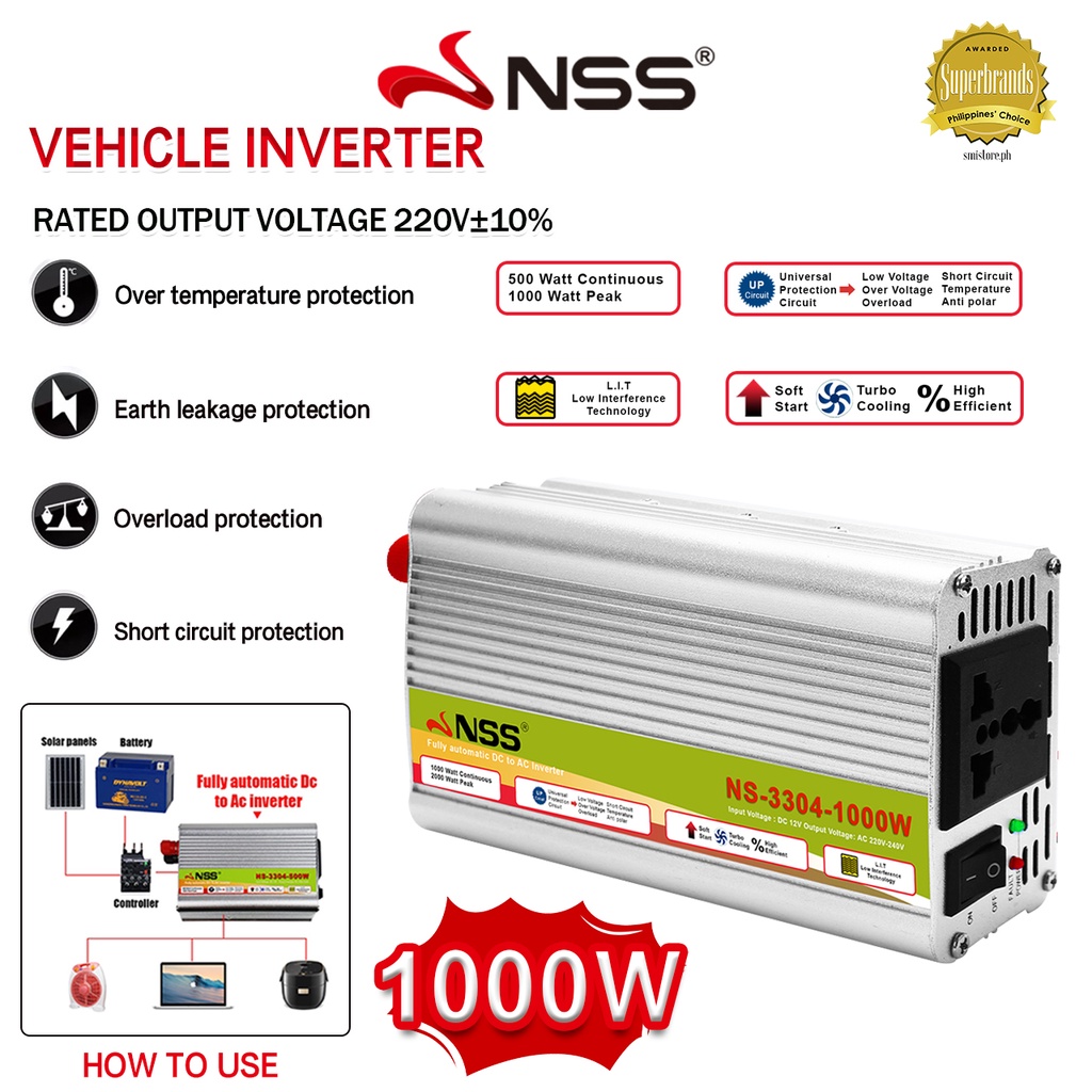 NSS Solar Power Inverter Set 12v to 220 DC to Ac Solar Energy Converter