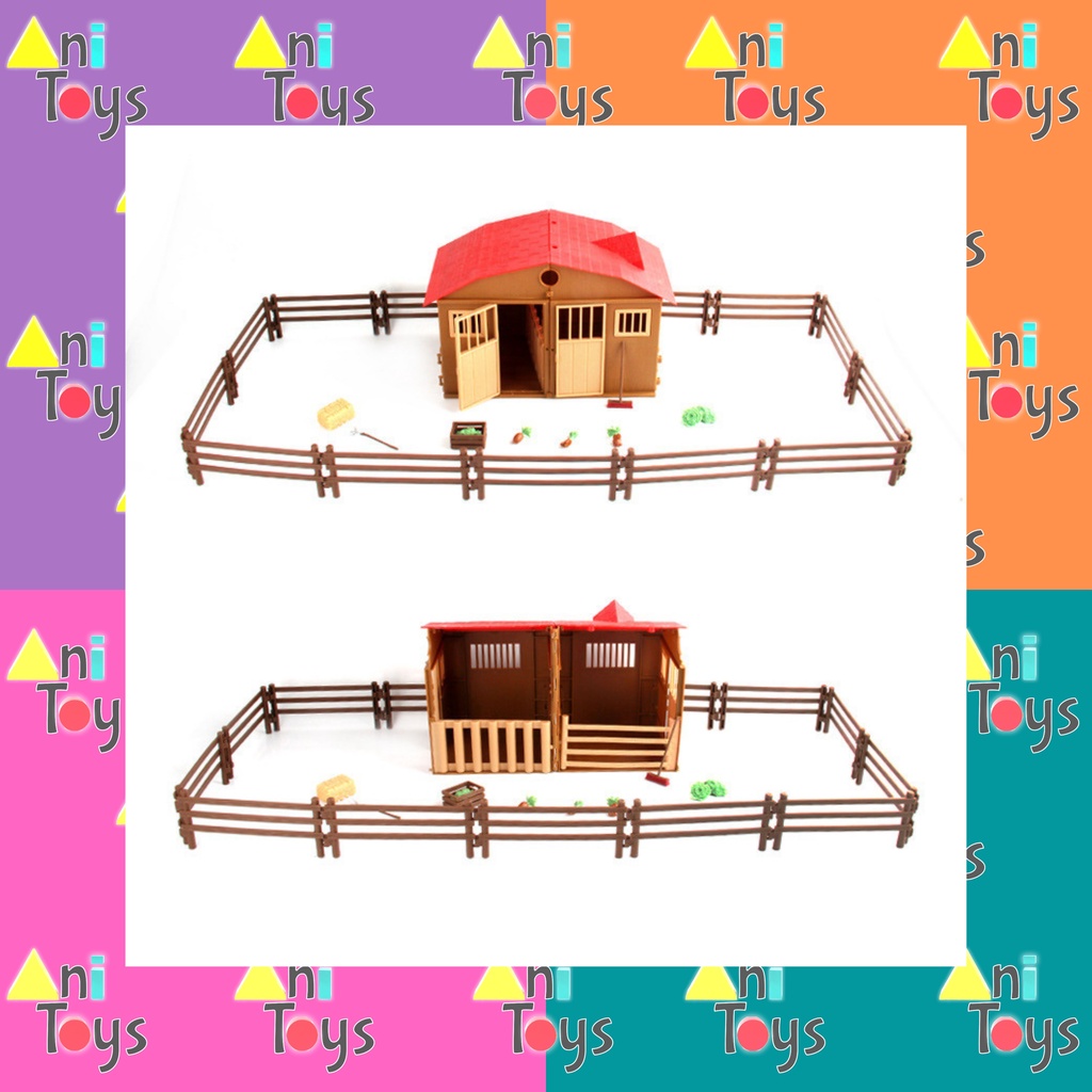 (Ready Stock) Farm Barn and Stable Model Folding Barn House Playset Fences Simulation Model
