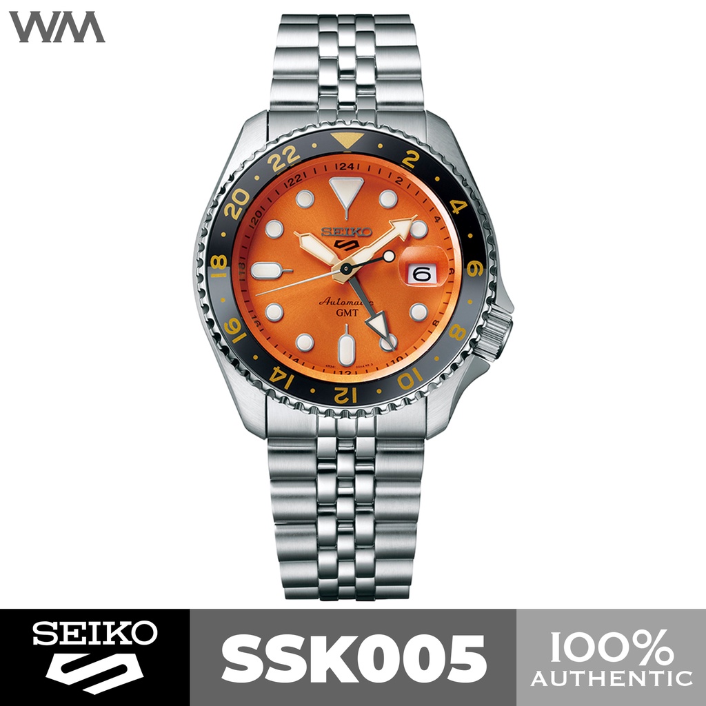 Seiko 5 Sports SKX GMT Orange Dial Stainless Steel Automatic Watch