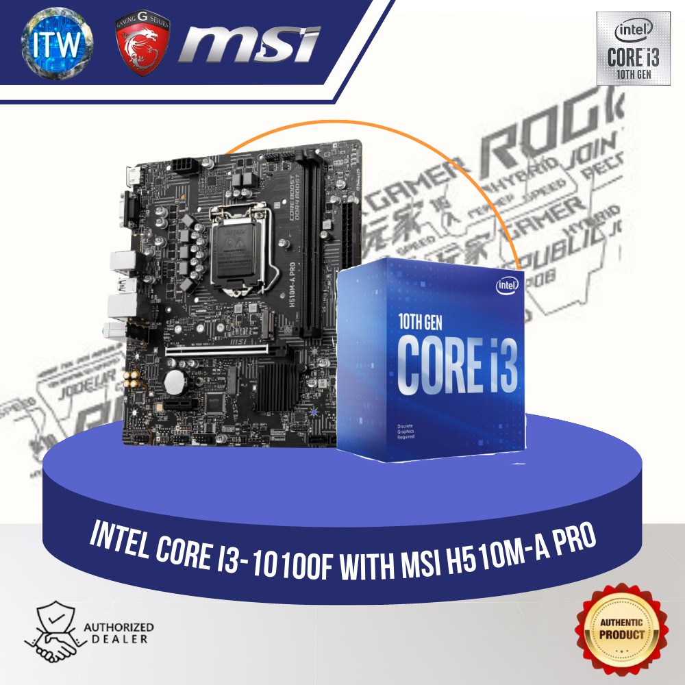 Intel Core i310100f Processor with MSI H510MA PRO