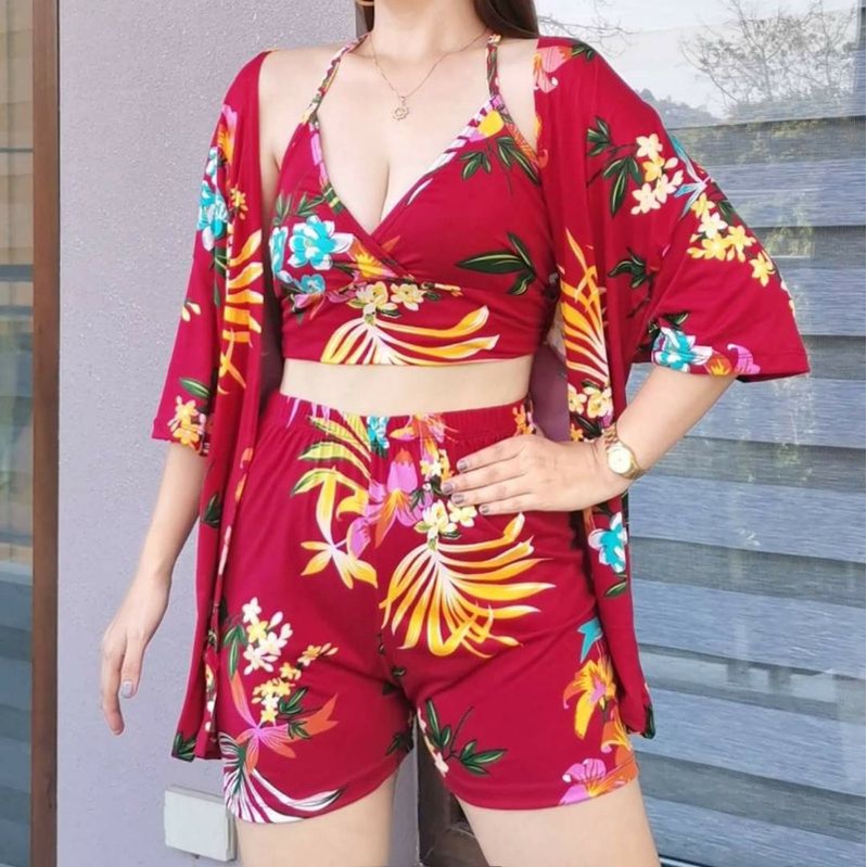 KIMONO 3IN1 SWIMWEAR LEAVES NAD FLORAL Shopee Philippines