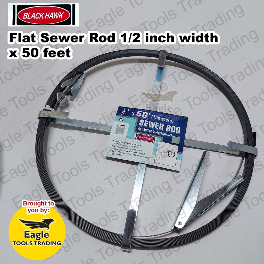 BlackHawk 1/2" x 1/16" x 50 ft (15 meters) Flat Sewer Rod Clears Clogged Drains 7.1 Shopee