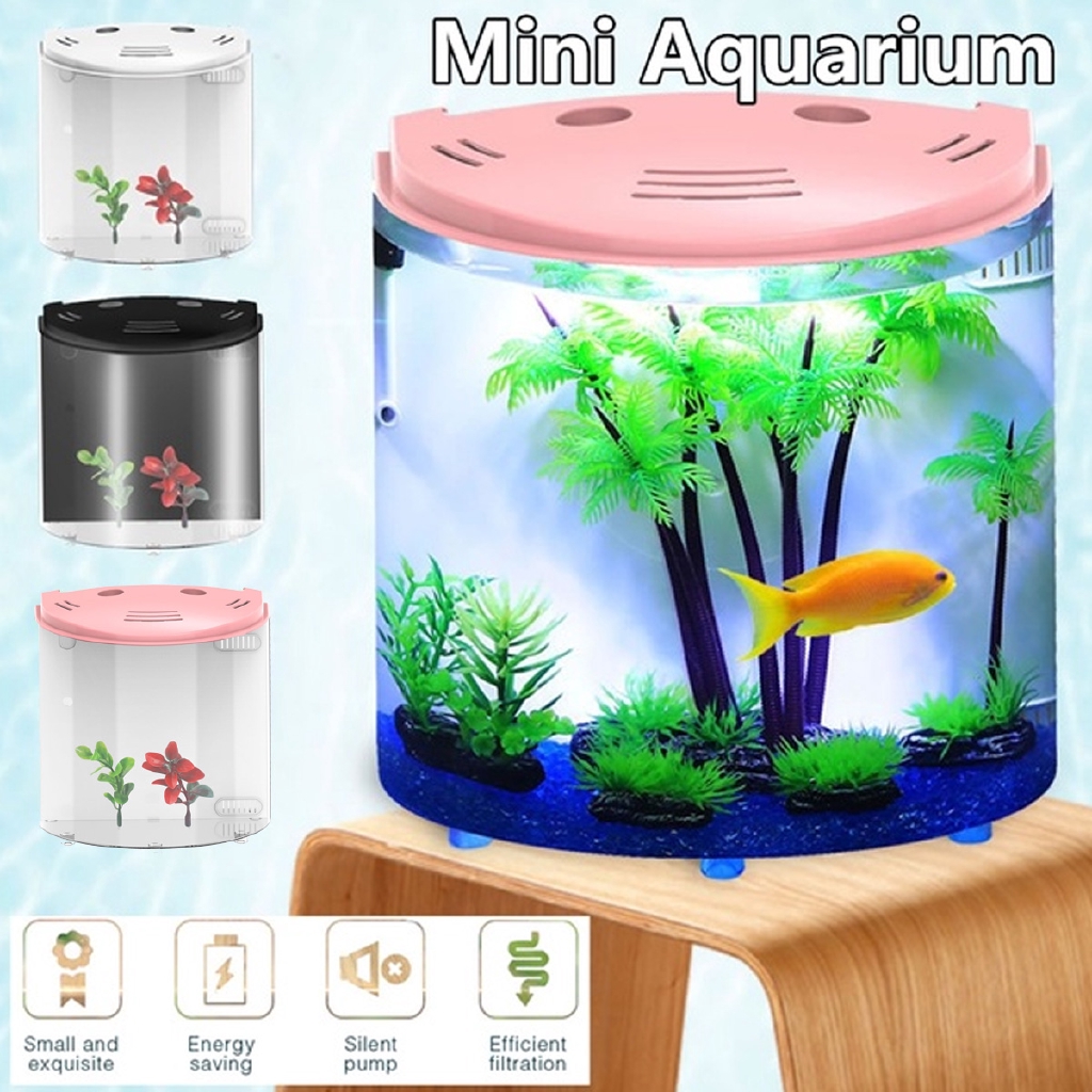5L Mini Aquarium USB LED Fish Tank Halfmoon LED Light 180