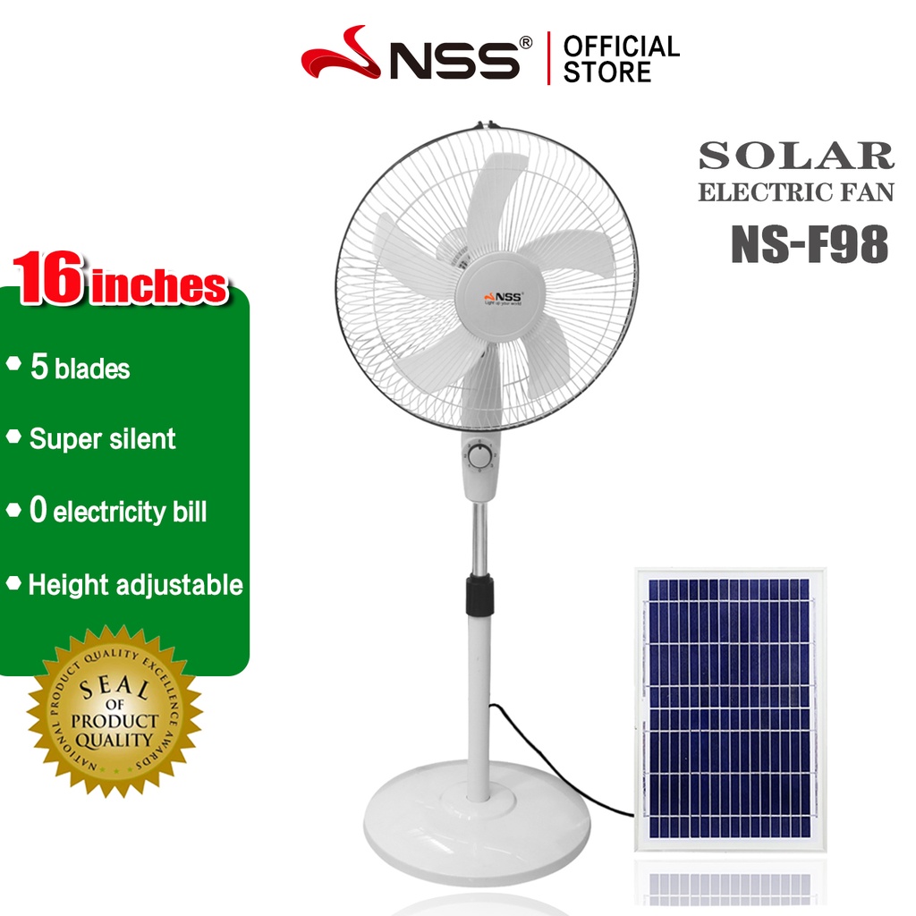 NSS SOLAR FAN with Solar Panel 16" Solar ELECTRIC FAN WITH Solar Panel Rechargeable Fan DUAL