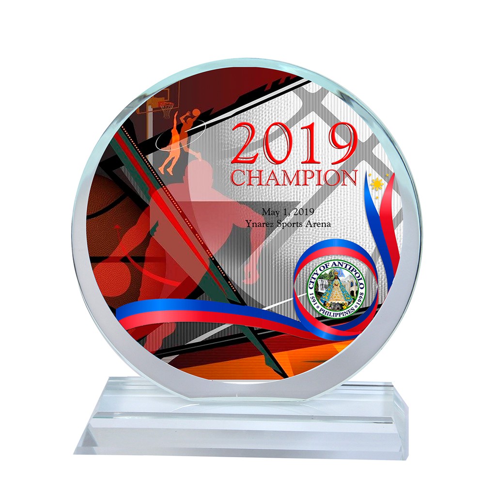 Customized Crystal Glass Trophy Plaque Certificate Round Opi Shopee