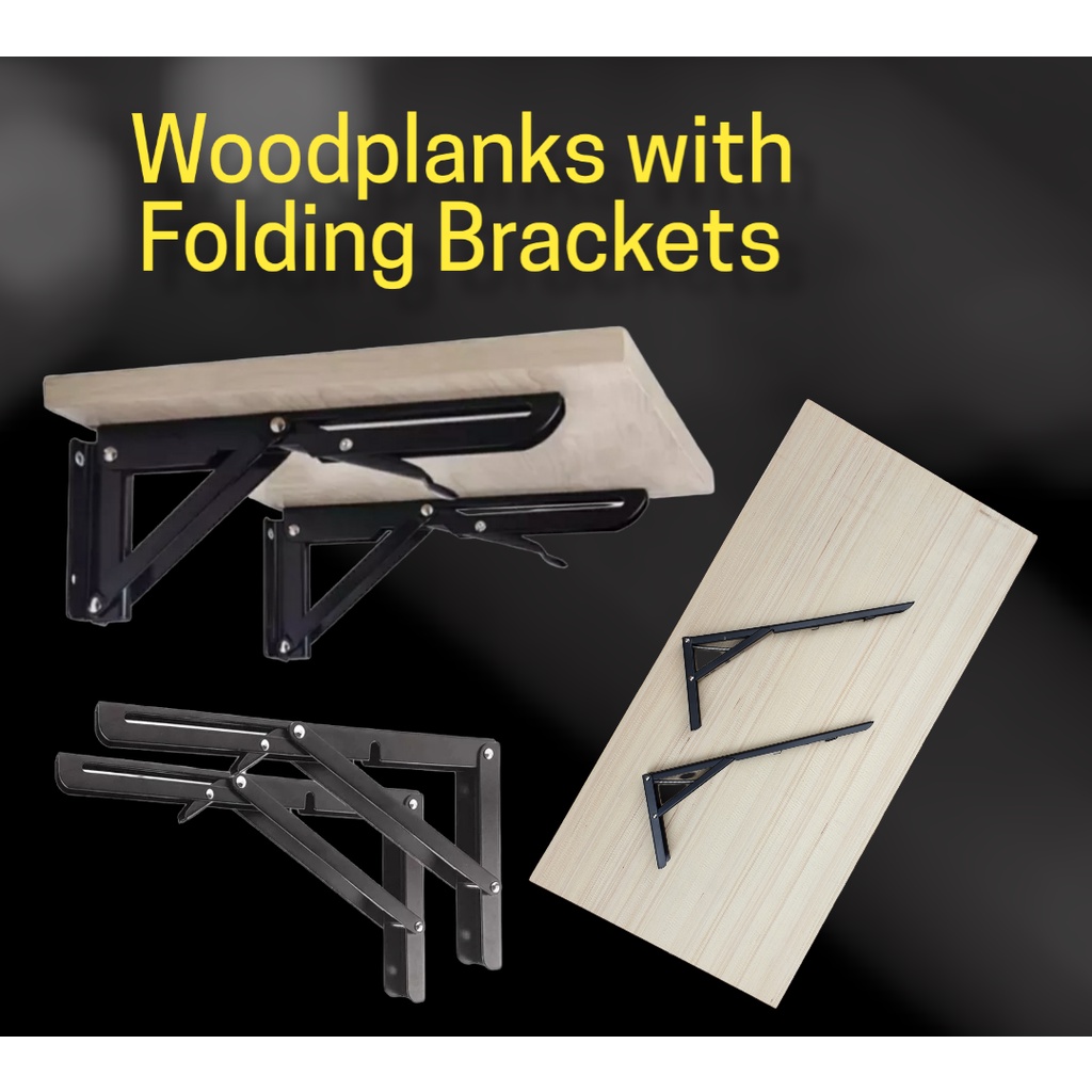 3/4 Wood Planks With Folding Brackets Set DIY Wall Shelves Space Saver