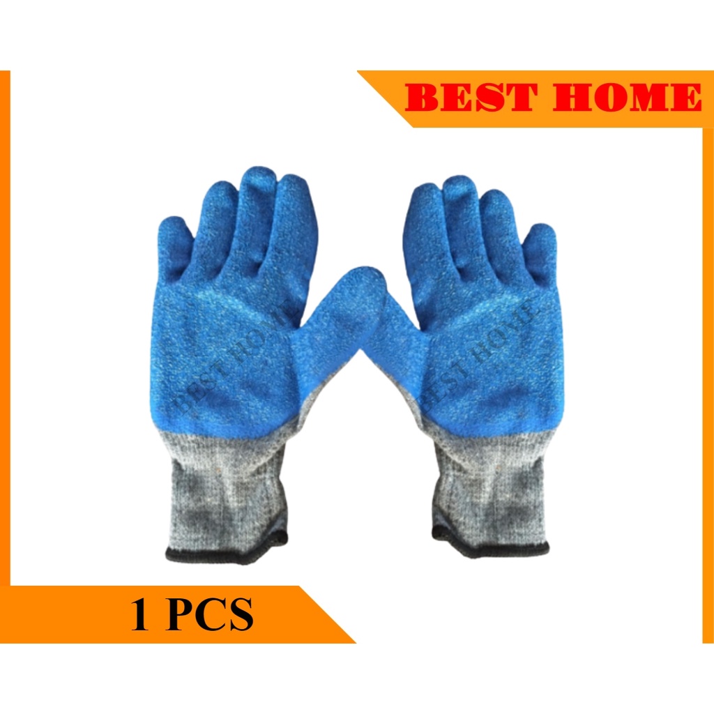 BH1110 (1PAIR) Cotton Work Gloves, Color Gray with Black Lining, Blue Palm Gloves Shopee
