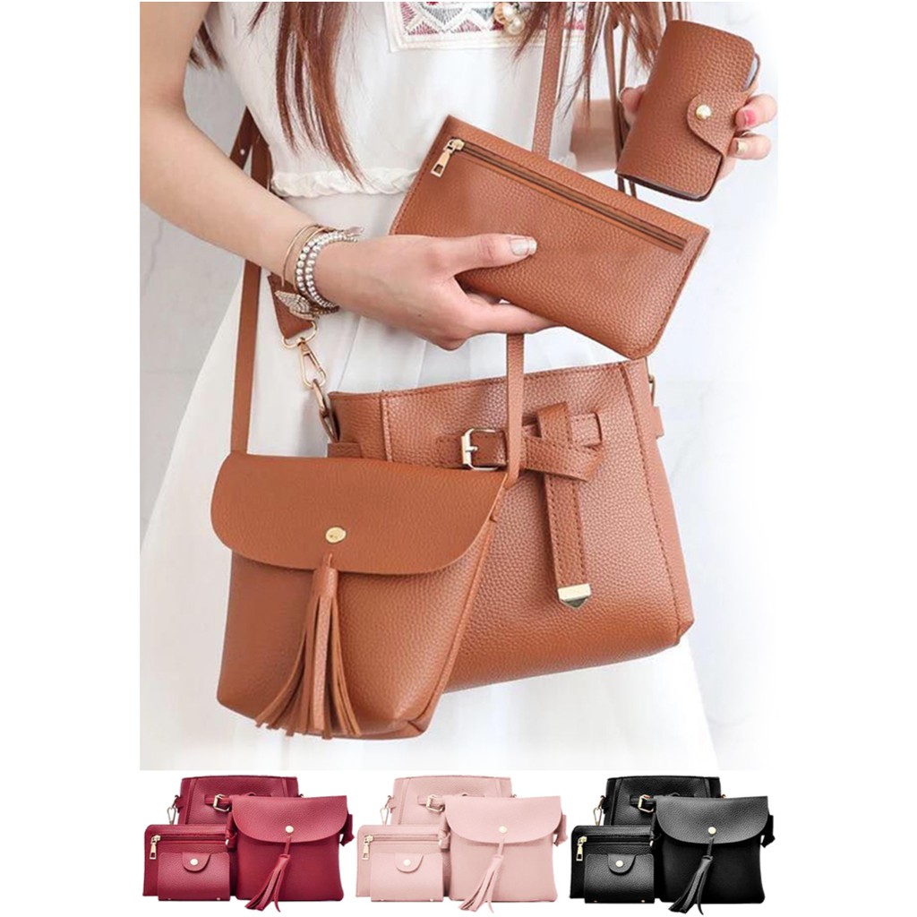 4 in 1 Bag Korean Bag Leather Sling Bag Set Jingpin Bag Set Shopee Philippines