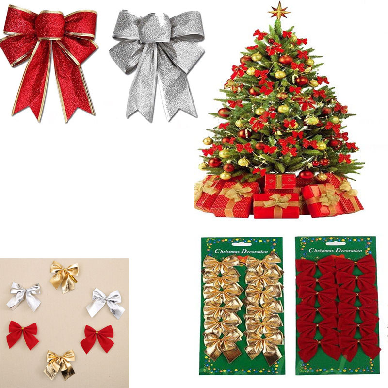Hot sale christmas decors 12pcs Pretty Gold Bowknots Christmas Ornament