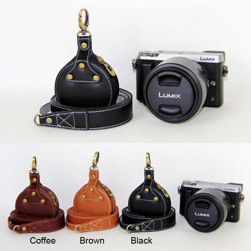 Genuine Real Leather Neck Shoulder Strap Lens Cap Case for DSLR MILC