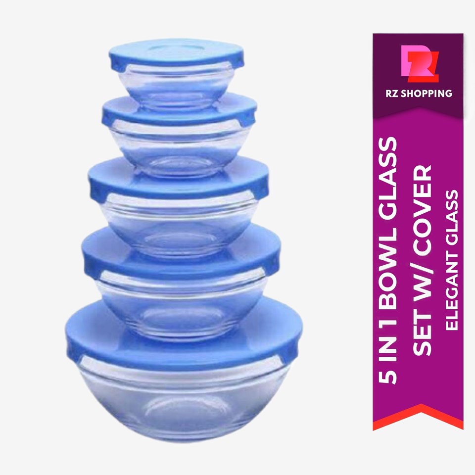 RZ 5 in 1 Glass Bowl Set with Cover,Glassbowl with Cover,5 in 1 Glass