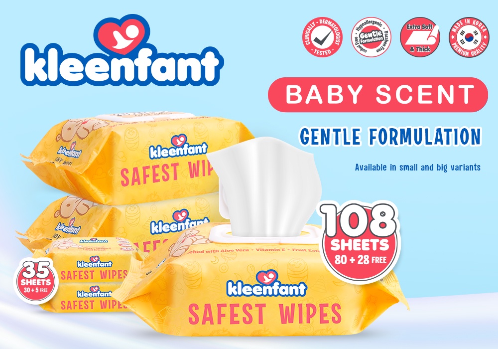 Kleenfant Baby Wipes Powder Scent 35 Sheets Box Set of 30 Newborn Wet Wipes for Baby Needs Aloe