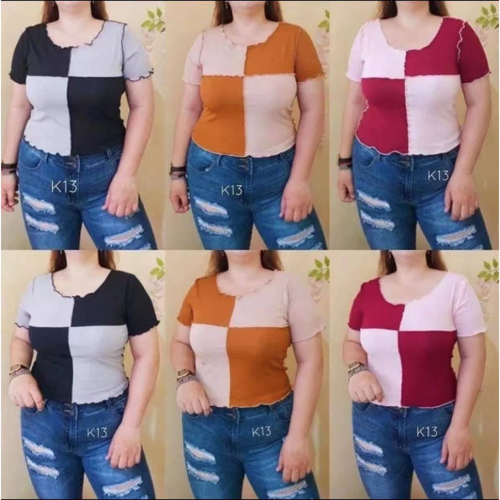 PLUS SIZE TWO TONE LETTUCE TOP,,FIT UP SEMI LARGE TO SEMI 2XL (KNITTED