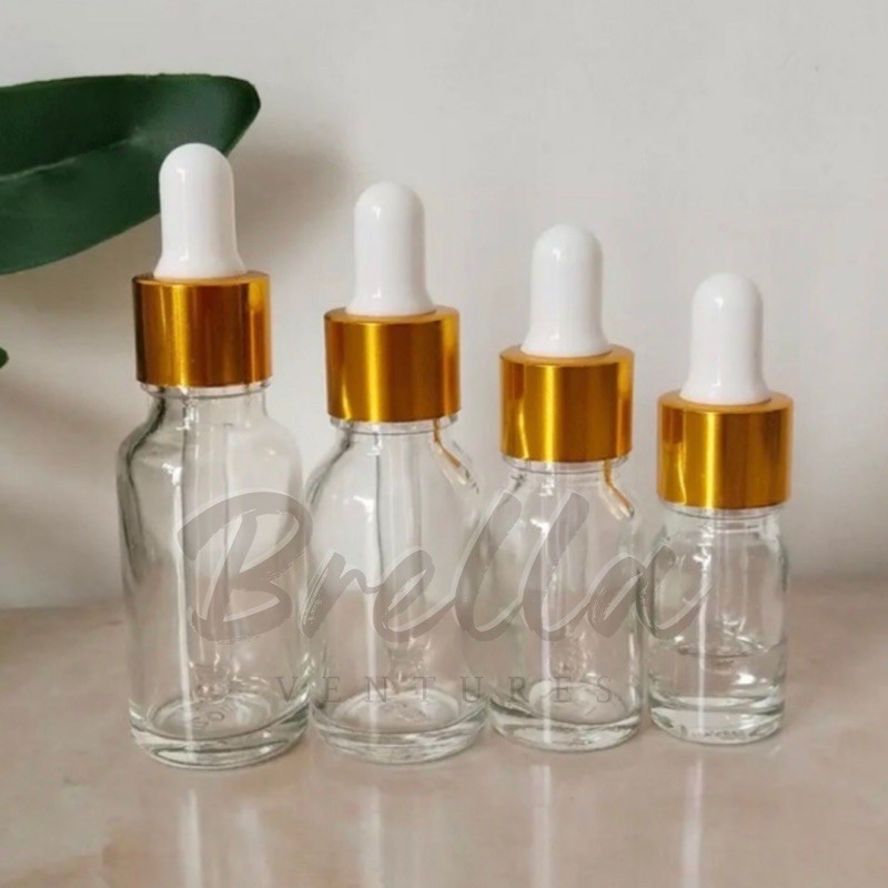 15ml 30ml clear dropper glass bottle serum bottle gold cap white rubber