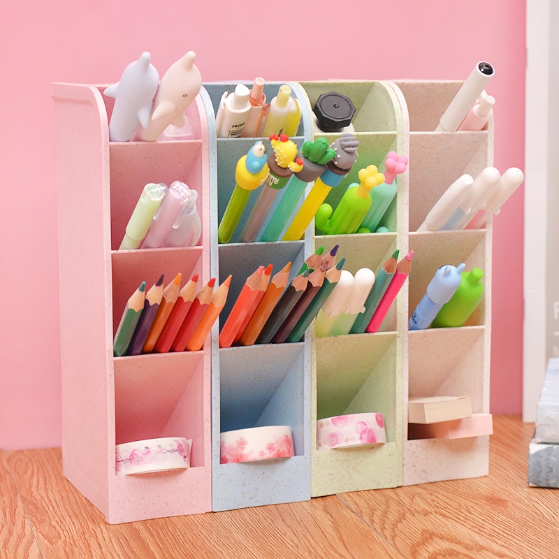 High Capacity Pink Pen Holder Cute Korean Style Multi function Oblique