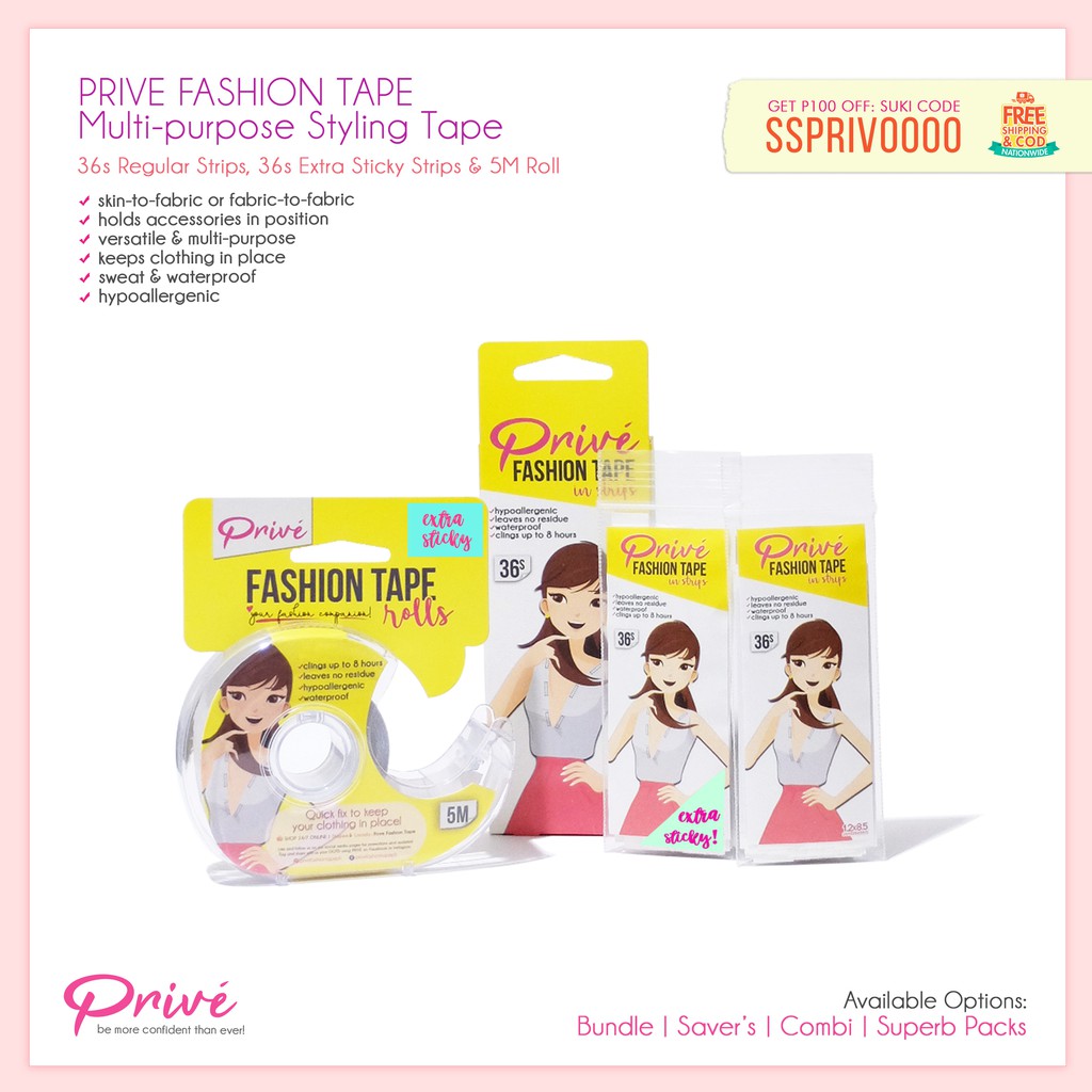 PRIVE Fashion Tape (Skin to Fabric Fabric to Skin Tape) Dress Tape Clothing Tape Transparent