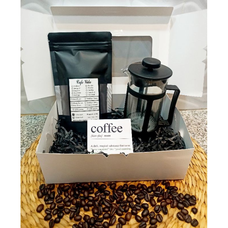 CAFE VIDA Coffee Gift Set 300ml French Press and 100g Coffee Grounds