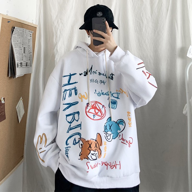 Couple Jaket for Men Graffiti Printing Hooded Sweater Men